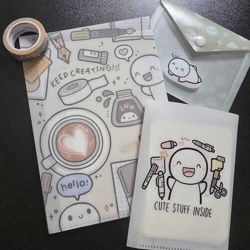 tcmc keep creating folder matcha small envelope cute stuff inside a6 folder ode to hokusai washi on black background